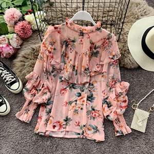 2020 primavera camisa nueva señora de la Oficina de moda de manga larga de cuello flor impresa y blusas Tops - Product Image 5