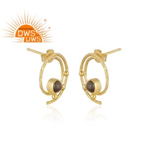 Boucles d'oreilles clous en argent sterling 925 plaqué or 14 carats, labradorite naturelle, cadeau de mariage tendance pour femme - Product Image 2