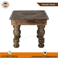Nouveauté : Tabouret en bois sculpté à la main, robuste et élégant, couleur bois brûlé, pour entrée et salon, prix réduit