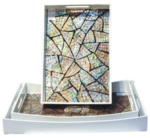 Plateau de service en bois, mère en mosaïque de perles, bon marché, vente en gros - Product Image 1