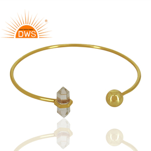 New Women's <b>Crystal</b> Quartz Gemstone Gold Plated Fashion Cuff <b>Bracelet</b> Indian Brass Jewelry Supplier Classic Collection - Product Image 2