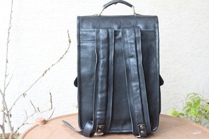 Sac à dos en cuir noir véritable, sac à dos d'université - Product Image 5