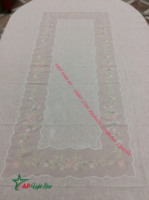 Nappe de salon en lin/coton 100% doux et à séchage rapide, motif floral brodé vietnamien, style classique européen, taille personnalisée