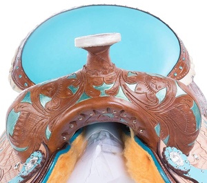 Ensemble de sellerie en cuir brun turquoise pour chevaux de style western, sculpté à la main, pour l'équitation anglaise, tailles 10 à 18 - Product Image 2