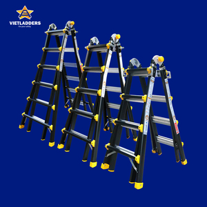 VIETLADDERS NVLB-44 Aluminum Combination <b>Ladder</b> 6FT Foldable with Wheels Anti-Slip Feet Black 150kg Load Capacity for Hotel Use - Product Image 2