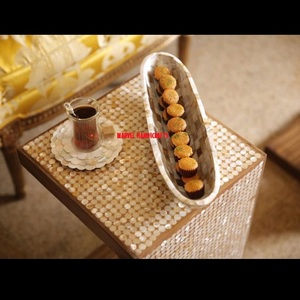 <b>BOAT</b> SHAPE MOTHER OF PEARL RESIN CRAFTS METAL CRAFT SERVING TRAY FOR EID DECOR HOME DECOR <b>GIFT</b> CHOCOLATE TRAY RAMADAN TRAYS - Product Image 1