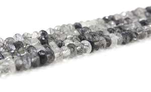 ลูกปัด Rondelle เหลี่ยมเพชรพลอยสีดำธรรมชาติ,สำหรับทำเครื่องประดับควอตซ์ผมแท้1เส้น - Product Image 3