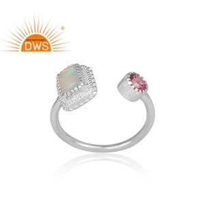 Anillo de plata de primera ley y topacio rosa para mujer, sortija abierta, plata esterlina 925, GEMA, Ópalo etíope, hecho a mano - Product Image 2