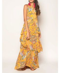 Las últimas mujeres ropa Boho vestido Maxi largo único escote en V estampado Floral vestido elegante vestido Maxi - Product Image 1