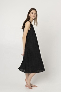 Spécialement Conçu 100% Massif naturel Lin Sans Manches Femme Magnifique Fête Porter Ample Robe Mi-longue Avec Col en V en Ligne - Product Image 6