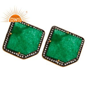 Pendientes de Botón de Aventurina Verde, Chapados en Oro de 18k, Plata 925, Joyería de Moda, Proveedor de Joyería, Colección Clásica - Product Image 2