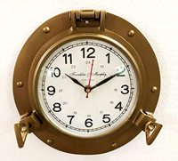 Horloge murale en laiton poli brun style nautique, motif hublot de bateau, impression gravure, dorure à la feuille d'or, 22,8 cm, artisanale, style européen, art