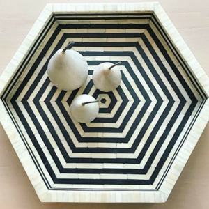 Plateau de luxe en bois de noyer d'acacia poli avec incrustation de nacre Style arabe Eid Ramadan cadeau Dessert plateau de service - Product Image 1