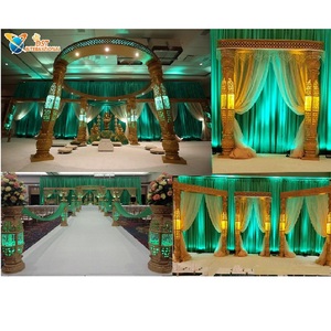 Decoración Tradicional del Mandap del Sur de la India, Pilares de Cristal Dorado, Botella Decorativa, Mandap de Boda Tradicional Metálico, EE. UU. - Product Image 1