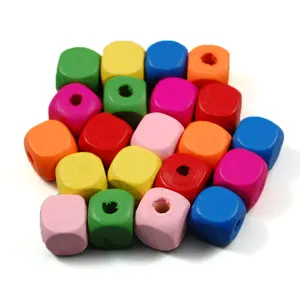 12mm 100pcs Mixed Color Cube Gefärbte bunte Holz perlen für die Schmuck herstellung