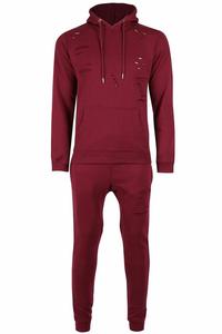 OEM Custom Newly Men's Hooded Sweatshirt Destroyed Ripped Loungewear Bottom Tracksuit - Product Image 4