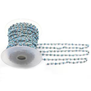 Kingman Block Turquesa Rondelle Shape Cadena de envoltura de alambre de Rosario de plata esterlina chapada en plata para la fabricación de joyas - Product Image 3