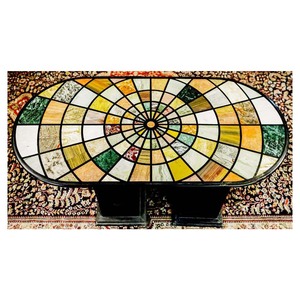 Oval Shape Natural Marble <b>Table</b> Top With Beautiful Inlay Art <b>Work</b> - Product Image 1