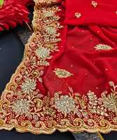 Vêtements de fête Designer Brodé Net Soie Fleur Conception Indienne Dames Porter Orange Couleur Saree Avec Chemisier Pièce Perle Travail Sari Apparelgarment