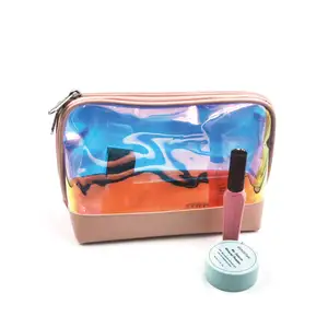 Bolso de PU para maquillaje, bolsa holográfica de pvc/tpu, bolso de mano para cosméticos con logotipo OEM