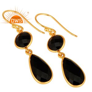 Boucles d'oreilles à facettes en argent Sterling 18k, livraison gratuite, ensemble de bijoux, pierre précieuse en Onyx noir - Product Image 1
