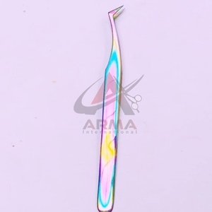 แหนบคีบขนตาไทเทเนียมสีรุ้งเนื้อแข็งแบบรัสเซียเส้นใยรูปตัวแอลแบบหัวแหลมทำจากสเตนเลสทนทาน - Product Image 1