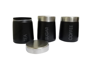 <b>Set</b> of 3 Iron <b>Tea</b> <b>Coffee</b> <b>Sugar</b> Jar in Black Color - Product Image 2
