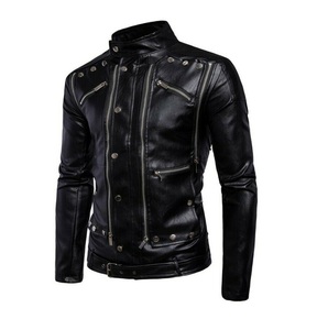 Veste de motard en cuir véritable de mouton, noir, avec fermeture à glissière, disponible en toutes les couleurs, faite au Pakistan - Product Image 1