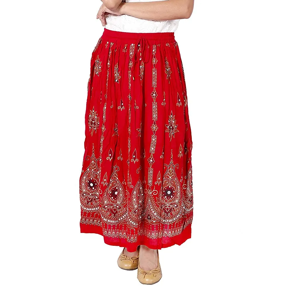 Indian Tribal Peasant Sequin Gypsy Skirt Maxi Bollywood Rayon Boho Hippie Casual Sequin Work Long Embroidered Skirts Wrap