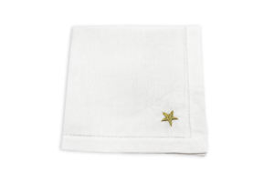 Servilleta bordada a mano estrella, tela de lino 100%, por hilo de oro, tamaño 40x40 cm, línea hemstitch - Product Image 2