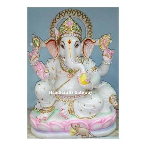 Statue de seigneur de marbre Ganesha, objets exclusifs - Product Image 1