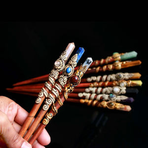 Bâtons de cheveux en bois, 100 pièces, pierres précieuses naturelles mélangées, tour de pierres, bijoux de cheveux en polymère, vente en gros - Product Image 2