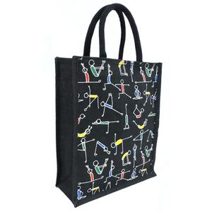 Bolsa de yute reutilizable totalmente impresa con asas de tela de algodón Logotipo personalizado y bolsas de compras acolchadas con cuerda en el interior - Product Image 1