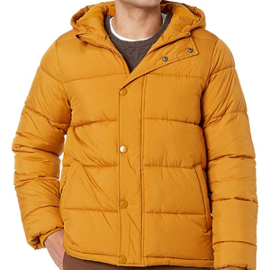 Chaqueta acolchada con capucha para hombre con cordones ajustables Chaqueta clásica de burbuja para hombre con acabado brillante - Product Image 1