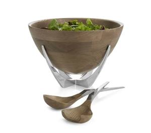 Plato de ensalada de madera marrón de alta calidad con cucharas de tazón de servir de Metal para el hogar Hotel restaurante frutas comida USO COMERCIAL - Product Image 2