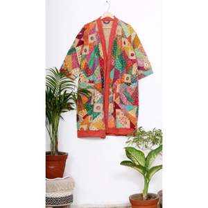 Kimono indien en coton Long Patchwork Kantha, robe de chambre Vintage fait à la main, manteau d'hiver pour femmes, vêtements de nuit - Product Image 4