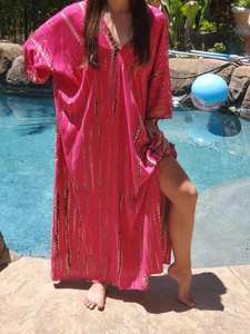 2022 New Arrival Women's Tie Dye Kaftan 100% Cotton Breathable Loose Fit Boho Evening Dress Floor-Length Beach <b>Swim</b> <b>Cover</b>-<b>Up</b> for - Product Image 6