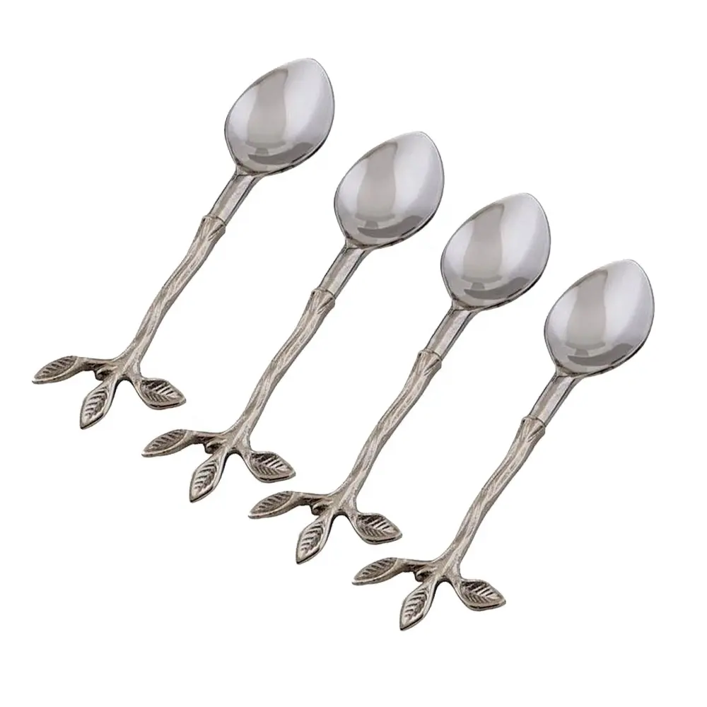 Set di cucchiai da tè infrangibili in acciaio inossidabile con manico a tre foglie in ottone forgiato