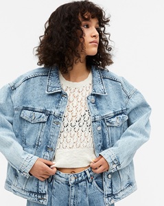 Chaqueta vaquera de gran tamaño personalizada para mujer, ropa teñida, transpirable, ecológica, con decoración bordada y botones de latón - Product Image 2