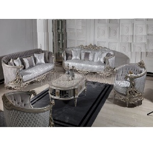 หรูหราไม้แกะสลักเงินห้องนั่งเล่นโซฟาพิเศษโลหะเสร็จสิ้นแกะสลักห้องนั่งเล่นชุดโซฟาหรูในราคาขาย - Product Image 1