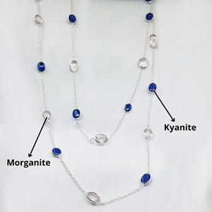 Everyday Wear 925 <b>Sterling</b> <b>Silver</b> Gold Plated Morganite and Kyanite gemstones <b>Necklace</b> - Product Image 1