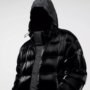 Blouson noir à capuche, en cuir noir, bulles, pour hommes, hiver - Product Image 1