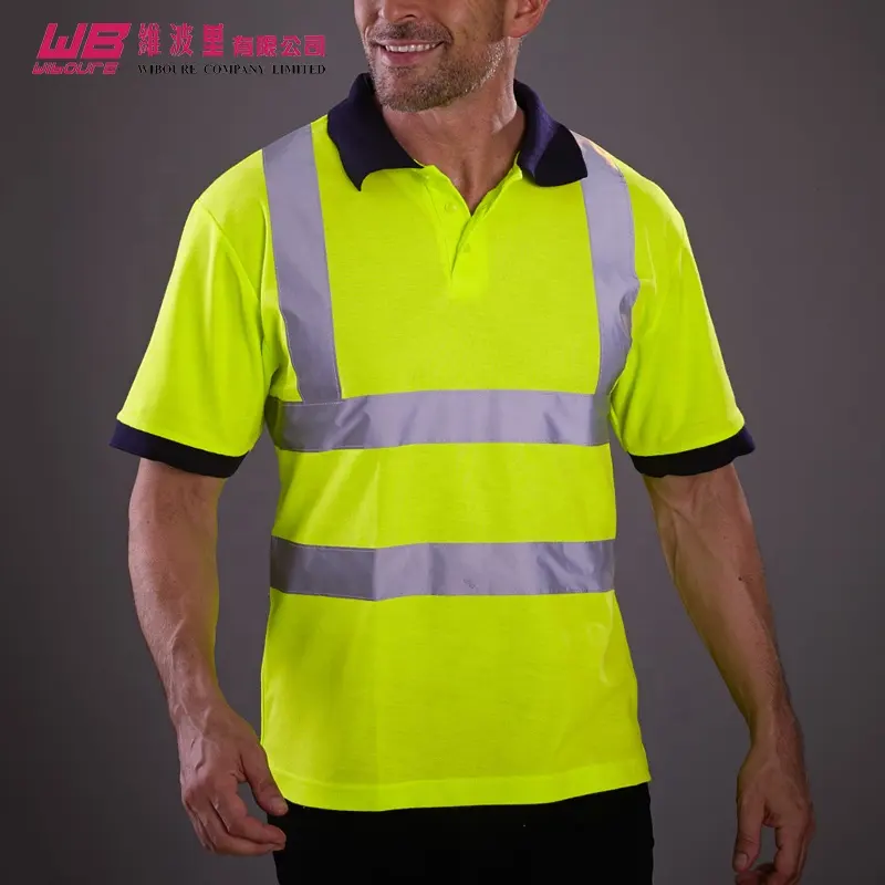 Cheap price company uniform reflective heat stripe Polyester safety Workwear lightweight reflective polo shirt for engineers