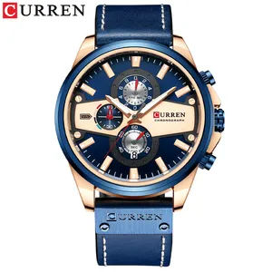 CURREN 8394 Man Uhren Mode Casual Quarz Sportliche Armbanduhren Blaue Uhr Männlicher Chronograph Leder uhr