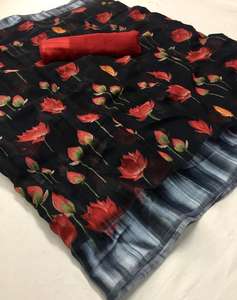 เสื้อเบลาส์ผ้าเหนียวลายดอกตรวจสอบสีแดงเสื้อส่าหรีแบบปักลายสีพีชสำหรับใส่ในสำนักงานทุกวันใส่ในราคาต่ำซักได้ด้วยเครื่องจักร - Product Image 2