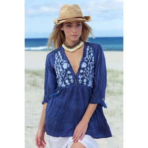 Gorgeous Look Aari-Blusa de algodón bordada para primavera, cuello ajustable, adornado, secuencia, corte holgado - Product Image 5