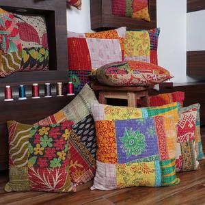Patchwork Indian Cotton Kantha <b>Cushion</b> Cover Multi Color Bedcover <b>Cushion</b> Vintage Kantha <b>Cushion</b> Cover - Product Image 3