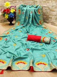 Vêtements ethniques vêtements pour femmes Vichitra soie broderie lourde travail Saree chemisier indien femmes adultes inde et Pakistan soutien 500 Apparelgarment - Product Image 3