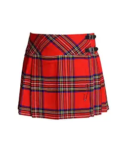 COSH KILTS Amazon keluaran baru wanita Tartan merah dengan pemasok tali kulit panjang kustom vendor Kilt seksi wanita