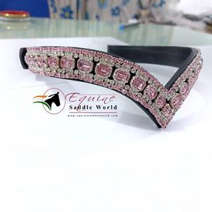 Rider Choice Pink V Shape Crystal Browband Affordable Luxury Leather Bridle Accessory with Quick <b>Change</b> Button Loops EQUESTRIAN - Product Image 2